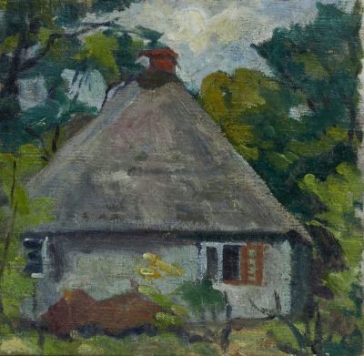 Paul Kother 1878 Leipzig - 1963 Weimar - Haus im Sommer - &Ouml;l/Lwd. 31,5 x 32 cm. R&uuml;ckseitig auf 