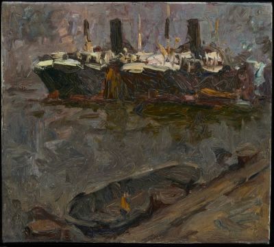 Leonhard Sandrock 1867 Neumarkt (Schlesien, heute Polen) - 1945 Berlin - Dampfschiff im Hafen - 