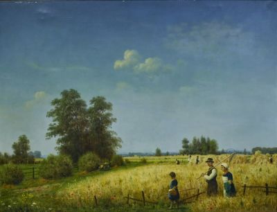 Adolf Wissel 1894 Velber - 1973 Hannover - Ernte - &Ouml;l/Lwd. 100 x 130 cm. Sign. und dat. r. u.: 