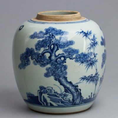 Ingwertopf, China. Ingwertopf China. Porzellan, glasiert, unterglasurblau bemalt. H. 21 cm. D. 