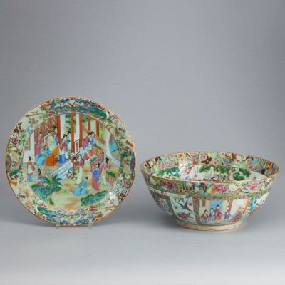 Kantonesische Schale und kantonesischer Teller, China, Qing Dynastie, 19. Jahrhundert. Kantonesis 