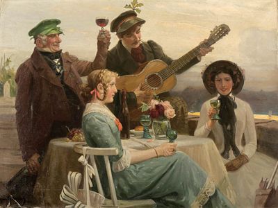 Hans Gabriel Jentzsch 1862 L&ouml;btau - 1930 M&uuml;nchen - Das St&auml;ndchen - &Ouml;l/Lwd. 90 x 120 cm. Sign. 
