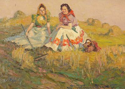 Eugen von Warun-Sekret 1869 Michailowka, Ukraine - 1963 Frankfurt a. M. - Zwei M&auml;dchen auf dem 