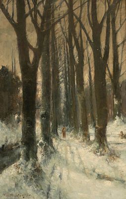 Victor de Ruyter 1870 Kerkberg - Verschneite Allee - &Ouml;l/Lwd. 81 x 52 cm. Sign., ortsbez. und 