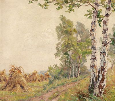 Willy Herrmann 1895 Berlin - 1963 - Birken in sommerlicher Feldlandschaft - &Ouml;l/Lwd. 71 x 80 cm. 