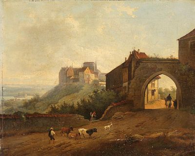 K&uuml;nstler des 19. Jahrhunderts - Landschaft vor den Toren der Stadt - &Ouml;l/Lwd. auf Holz. 32 x 39 