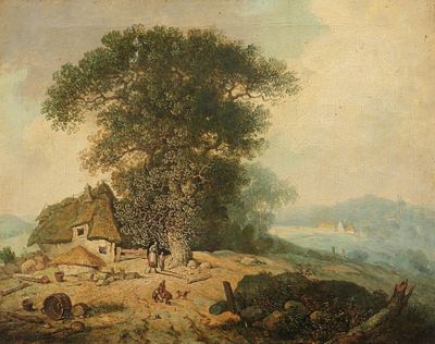 Johan H. Gradt K&uuml;nstler des 19. Jahrhunderts - Bauernkate am Waldrand - &Ouml;l/Lwd. 30,5 x 39 cm. 