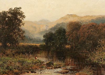 Jules Fleury geb. 1845 - Angler am Fluss - &Ouml;l/Lwd. 51 x 68,5 cm. Sign. r. u.: Jules Fleury. 