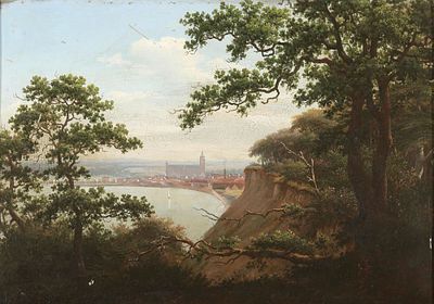 K&uuml;nstler des 19. Jahrhunderts - Blick von der Steilk&uuml;ste - &Ouml;l/Wei&szlig;blech. 26 x 36 cm. Rahmen. 