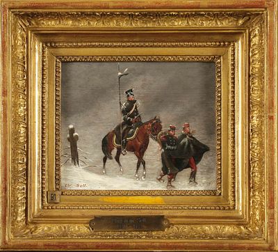 Christian Sell I. 1831 Altona - 1883 D&uuml;sseldorf - Gem&auml;ldepaar Soldaten und Husaren - &Ouml;l/Holz. 