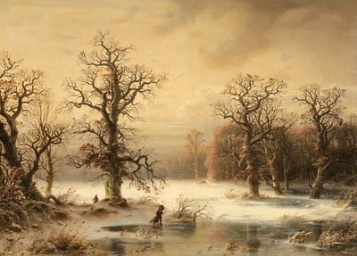 Carl Ludwig Scheins 1808 Aachen - 1879 D&uuml;sseldorf - Reisigsammler in winterlicher 