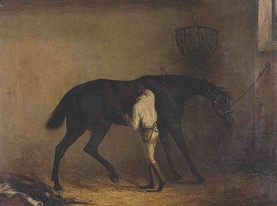 Heinrich Albert Brendel 1827 Berlin - 1895 Weimar - Das st&ouml;rrische Pferd - &Ouml;l/Lwd. 35,5 x 47 