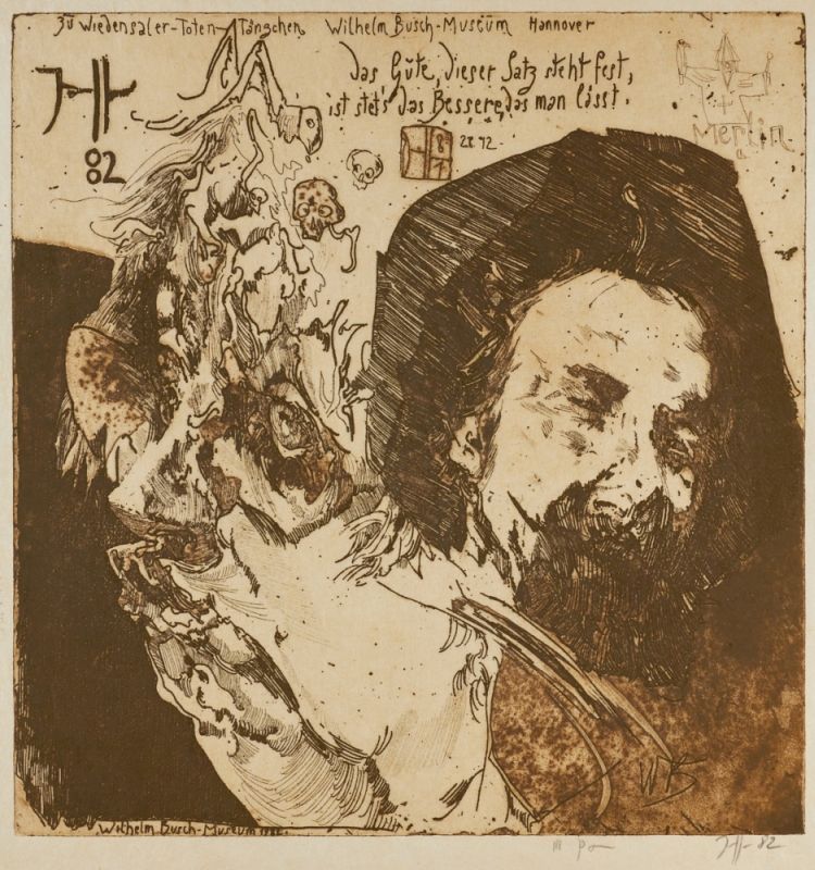 Horst Janssen 1929 Hamburg - 1995 Hamburg - "Zu Wiedensaler-Toten-Tänzchen (Selbst mit Wilhelm 