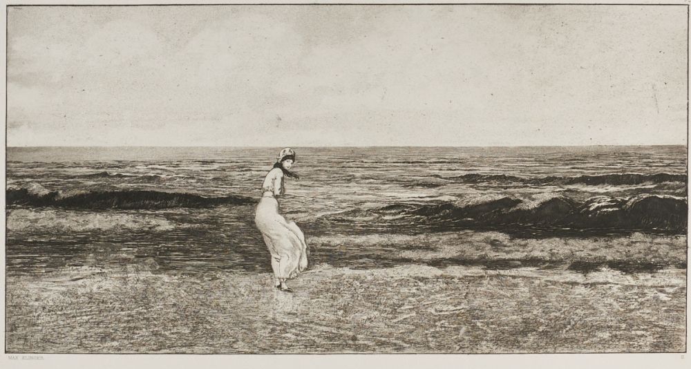 Max Klinger 
1857 Leipzig - 1920 Gro&szlig;jena - "Am Meer" - Radierung/aufgewalztes Papier. 22 