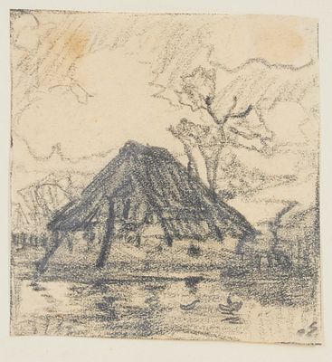 Hans am Ende 1864 Trier - 1918 Bremen - Baurnhaus in Worpswede - Bleistift/Papier. 8,2 x 7,8 