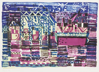 Eduard Bargheer Hamburg 1901 - 1979 - "N&auml;chtliche Werft" - (1957) Farblithografie/Papier. 