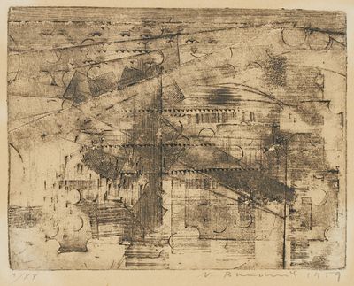 Vladimir Boudnik Prag 1924 - 1968 - Ohne Titel in Grau - Radierung/Papier. 1/XX. 10,8 x 14 cm 