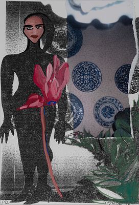Elvira Bach 1951 Neuenhain - "Neuenhainer Alpenveilchen" - (1996) Collage/paper. 40 x 30 cm. 