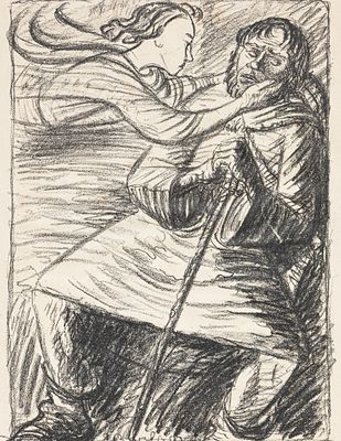 Ernst Barlach 1870 Wedel/Holstein - 1938 Rostock - Angel and sleeping man - Lithograph/paper. 