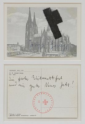 Joseph Beuys 1921 Krefeld - 1986 D&uuml;sseldorf - Postcard: "K&ouml;ln / Das halbe Filzkreuz &uuml;ber K&ouml;ln" 