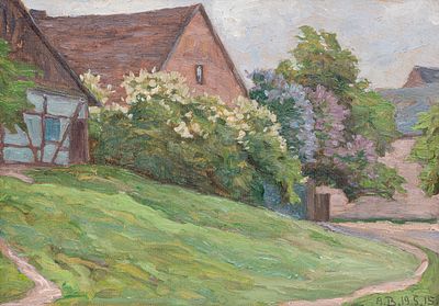 Albrecht Bruck 1874 Lauban - 1964 Teltow - Farmhouse - (1915) Oil/cardboard. 25 x 35 cm. 36 x 