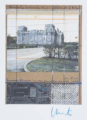Christo 1935 Gabrovo - 2020 New York City - "Wrapped Reichstag" - color offset/paper. 27.8 x 