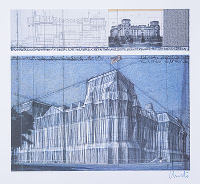 Christo 1935 Gabrovo - 2020 New York City - "Wrapped Reichstag" - color offset/paper. 54 x 60 