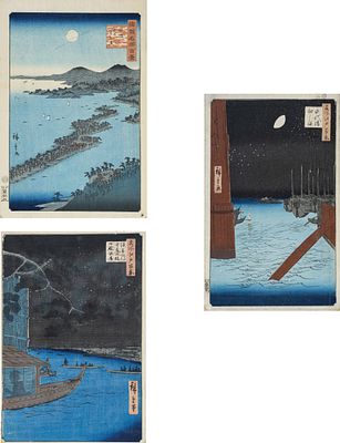 3 japanische Holzschnitte von Ando Hiroshigo. 3 Japanese woodcuts by Ando Hiroshigo Japan, 19th 