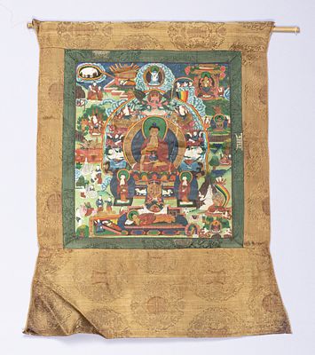 Gro&szlig;e Thangka / Thanka. Rare thangka / thanka India, 19th century. Tempera on paper on cotton. 