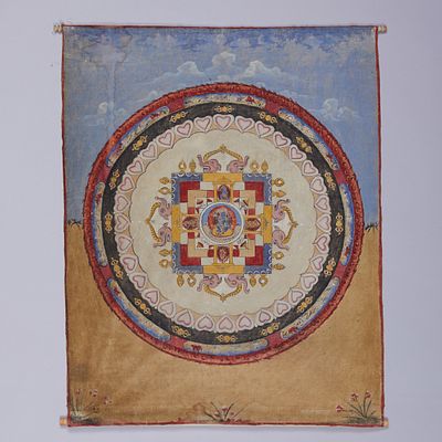 Thangka / Thanka India, 20th century. Tempera on cotton. 80 x 62 cm. partially rubbed, soiled 