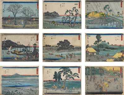 9 Japanische Druckschnitte von Utagawa Hiroshige. 9 Japanese prints by Utagawa Hiroshige Japan 