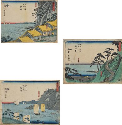 3 Japanische Druckschnitte von Ando Utagawa Hiroshige. 3 Japanese prints by Ando Utagawa 