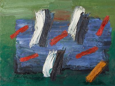Margitta Abels 1950 Bolzum - Abstract composition with stripes - (1995) Oil/canvas. 30 x 40.2 