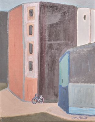 Juan Alcalde 1918 Madrid - 2020 Madrid - Urbanization with Bicycle - (1989) 64.5 x 49.5 cm 