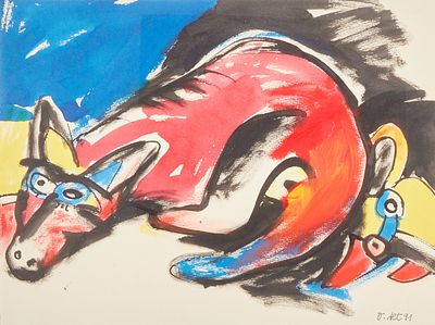 Otmar Alt 1940 Wernigerode - lives and works near Hamm - "Hofhund III" - (1991) Gouache and 