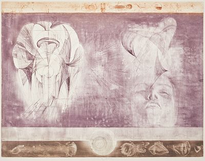 Jiri Anderle 1936 Pavlikov - "Comedy No. 11 Super Ego" - (1969) Color etching/paper. 32/50. 