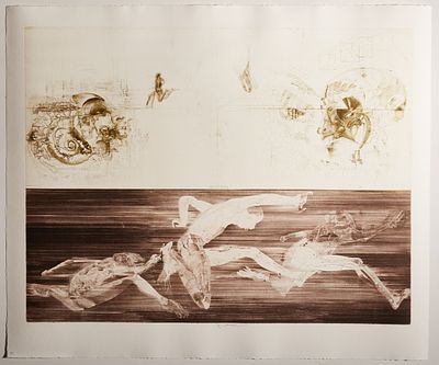 Jiri Anderle 1936 Pavlikov - "Up and Down (Perspektiva No. 5)" - (1971) Color etching/paper. 