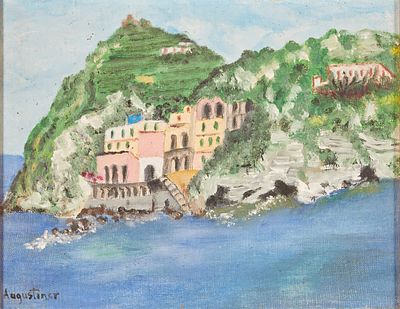 Werner Augustiner 1922 Graz - 1986 Graz - Italian Coastal Landscape - Oil/canvas painting 