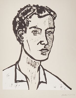 Stephan Balkenhol 1957 Frizlar portfolio - Woman with white blouse - (2004) woodcut/paper. 64 x 