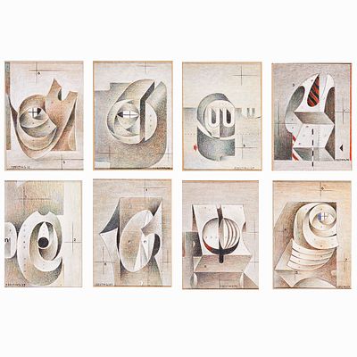 Franz Belting 1908 Lehrte - 2010 Hanover Portfolio of 8 works - "projekt undal/87-a" / "projekt 