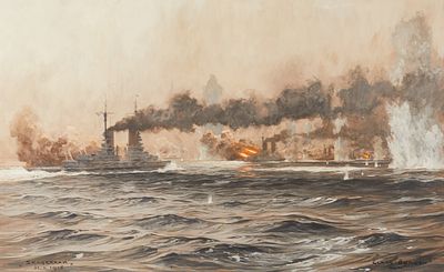 Claus Bergen 1885 Munich - 1964 Lenggries - "SKAGERRAK - 31.V.1916" - Gouache/cardboard. 43 x 