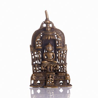 Large Jain Altar of Tirthankara Rishabhanatha / Mahavira with Silver Inlays India, probably 