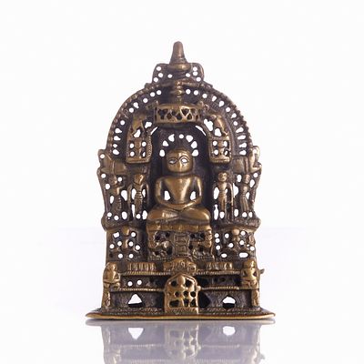 Jain Altar of Tirthankara Ajitanatha with Silver Inlays India, 16th century, 1504. Copper 
