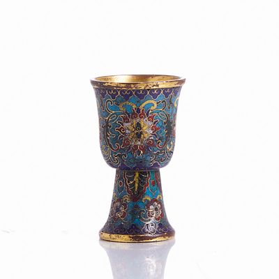 Rare Chinese Gilt Cloisonné Enamel Wine Cup with Qianlong Base Mark China, probably 18th - 19th 