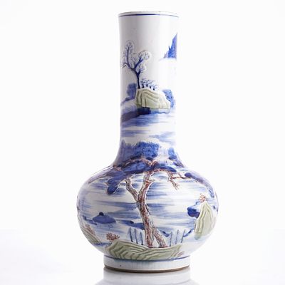 Large Underglaze Three-Color Porcelain Vase with Kangxi Base Mark China, Qing Dynasty, probably 