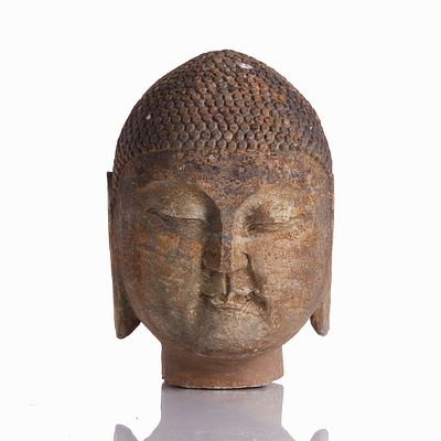 Significant Stone Buddha Head China, probably Qi Dynasty or later. Stone. H. approx. 34 cm. 