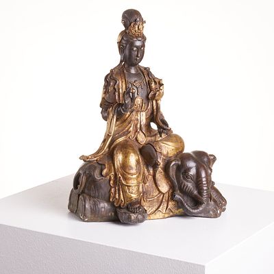 Bronze Guanyin Figure with Elephant (Samantabhadra / Puxian Pusa). Bronze Guanyin figure with 
