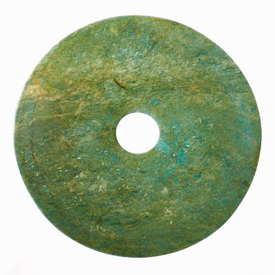 Large, Moss-Green Jade Bi Disc. Large, moss-green jade Bi discChina, probably 18th - 19th 