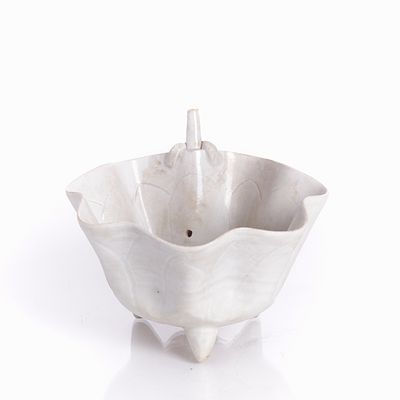Very Rare Lotus Wine / Teacup with Water Pipe China, Ming Dynasty or later. Porcelain. Milky 