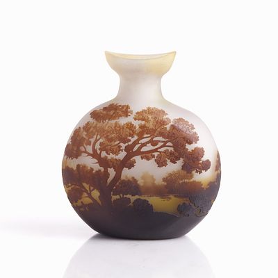 Flat Vase - River Landscape with Trees. Émile Gallé, Nancy circa 1906-1914. Flat Vase - River 